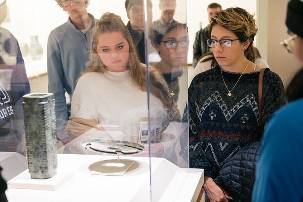 Students looking at a display