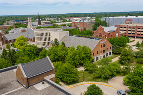 Registrar menu image view of Parson's Hall from the air.