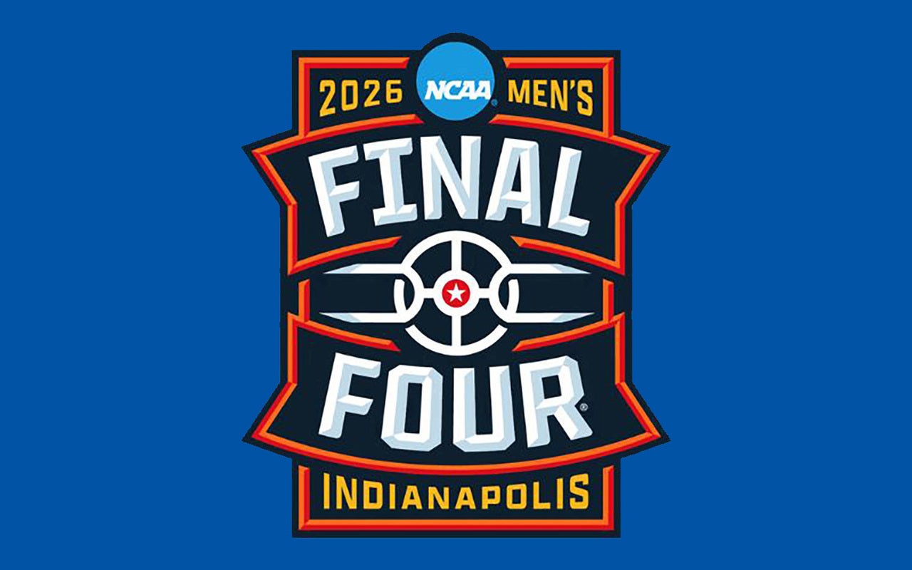 2026 NCAA Men's Final Four basketball logo with Indianapolis text on a blue background.