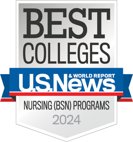 U.S. News & World Report 2024 badge for Best Colleges Nursing (BSN) Programs.