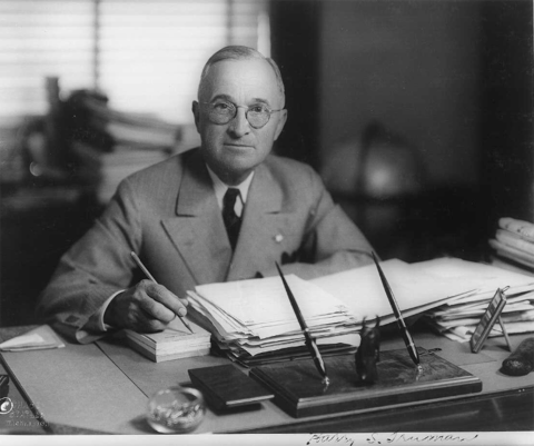 Harry Truman Working at a Desk